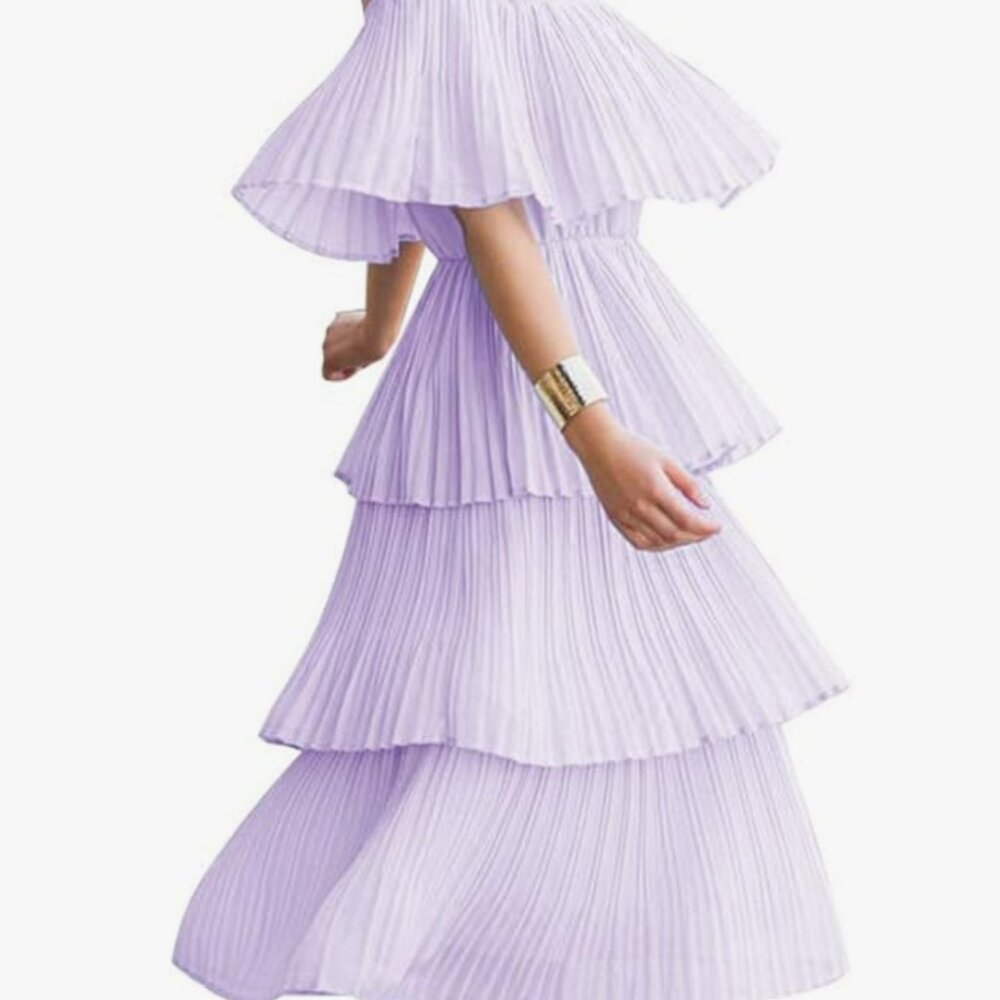 Lavender Ruffle Tiered Strapless Midi Dress - Size Small - Picture 2 of 9